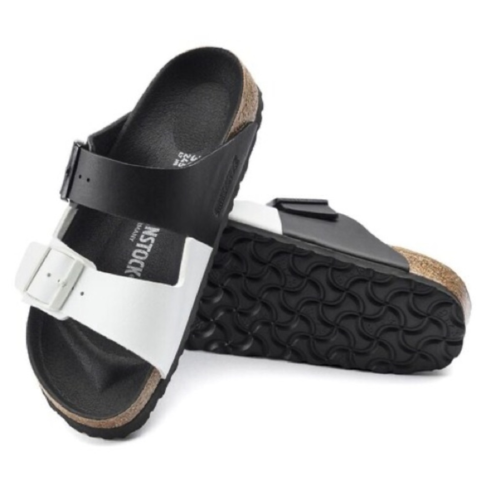 NEW Birkenstock Arizona Split Two-Strap Black & White Sandals size 5 - Picture 2 of 9